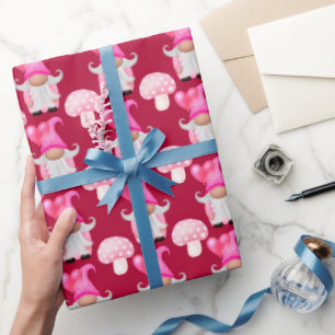 Valentijnsdag Schattige Kabouters Patroon Roze Roo Cadeaupapier