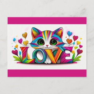 Valentijnsdag Schattige Kat Regenboog Liefde Harte Briefkaart