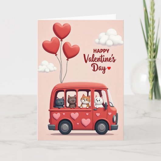 Valentijnsdag Schattige Katten Bus Kaart (Voorkant)