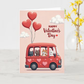 Valentijnsdag Schattige Katten Bus Kaart (Gele Bloem)