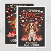 Valentijnsdag schattige king cavalier charles span feestdagenkaart (Voorkant / Achterkant)