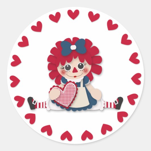 Valentijnsdag - Schattige lappenpop Ronde Sticker (Voorkant)