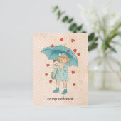  Valentijnsdag Schattige meisje regent harten Feestdagenkaart (Staand voorkant)