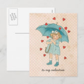  Valentijnsdag Schattige meisje regent harten Feestdagenkaart (Voorkant / Achterkant)