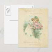  Valentijnsdag Schattige Meisje Roze Rozen Liefde Feestdagenkaart (Voorkant / Achterkant)