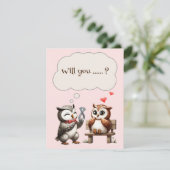 Valentijnsdag Schattige Paar Uilen Liefde Voorstel Feestdagenkaart (Staand voorkant)