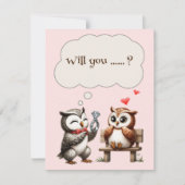 Valentijnsdag Schattige Paar Uilen Liefde Voorstel Feestdagenkaart (Voorkant)