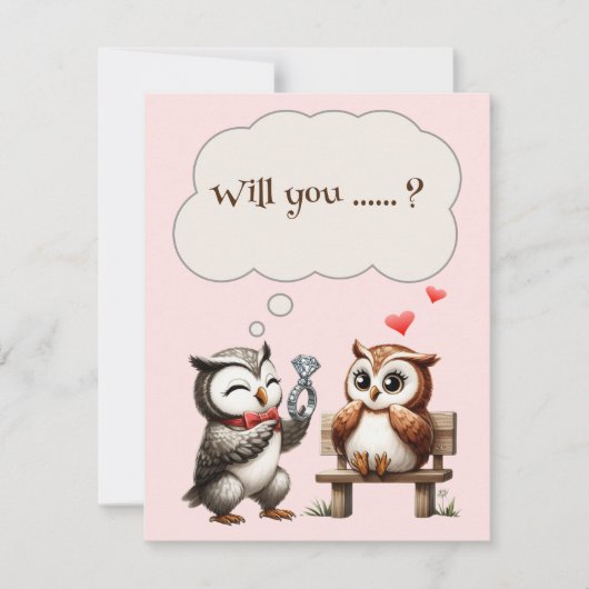 Valentijnsdag Schattige Paar Uilen Liefde Voorstel Feestdagenkaart (Voorkant)