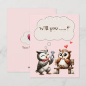 Valentijnsdag Schattige Paar Uilen Liefde Voorstel Feestdagenkaart (Voorkant / Achterkant)