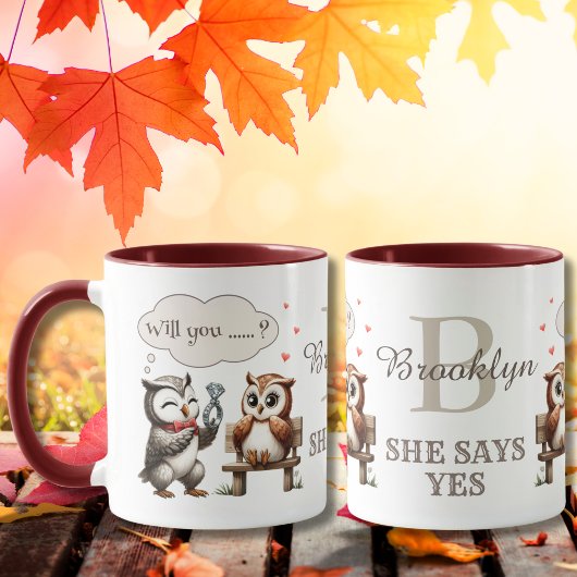 Valentijnsdag Schattige Paar Uilen Liefde Voorstel Mok