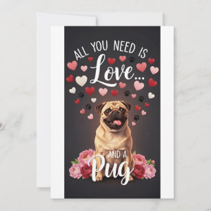 Valentijnsdag Schattige pug Foto Knuffel Feestdagenkaart