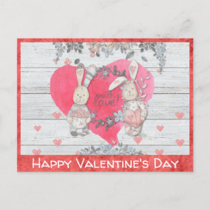 Valentijnsdag Schattige Rustieke Konijn Briefkaart