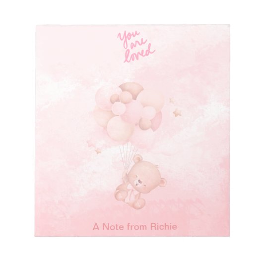 Valentijnsdag schattige Teddy Bear en roze ballonn Notitieblok (Voorkant)