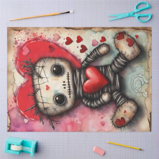 Valentijnsdag Schattige Voodoo Doll Decoupage Tissuepapier (Craft)