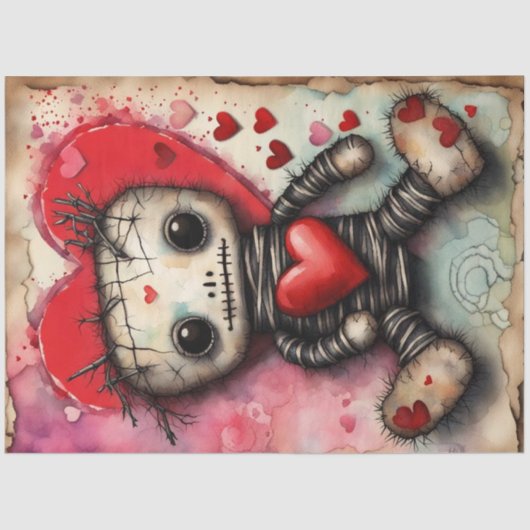 Valentijnsdag Schattige Voodoo Doll Decoupage Tissuepapier (Voorkant)