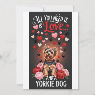 Valentijnsdag Schattige yorkie hond Foto knuffelen Feestdagenkaart