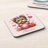 Valentijnsdag Schattige Yorkshire Terrier Dog Bier Onderzetter (Linkerzijde)