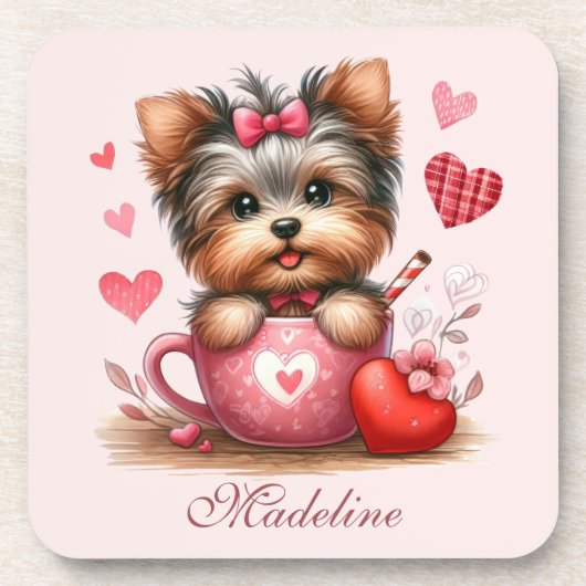 Valentijnsdag Schattige Yorkshire Terrier Dog Bier Onderzetter (Voorkant)