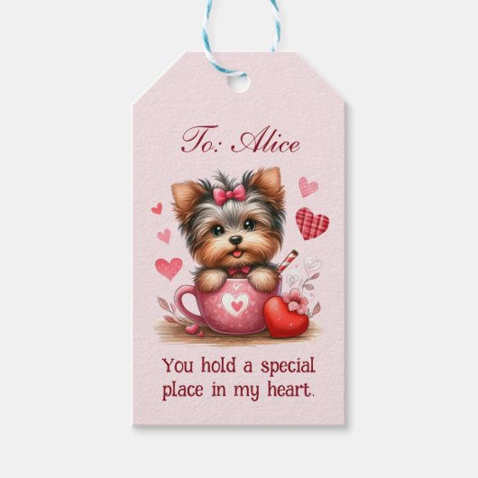 Valentijnsdag Schattige Yorkshire Terrier Dog Cadeaulabel (Voorkant)