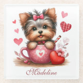 Valentijnsdag Schattige Yorkshire Terrier Dog Glazen Onderzetter (Voorkant)
