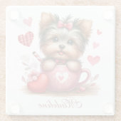 Valentijnsdag Schattige Yorkshire Terrier Dog Glazen Onderzetter (Achterkant)