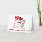 Valentijnsdag Schattigee Cat Hearts Waterverf Kaart (Voorkant)