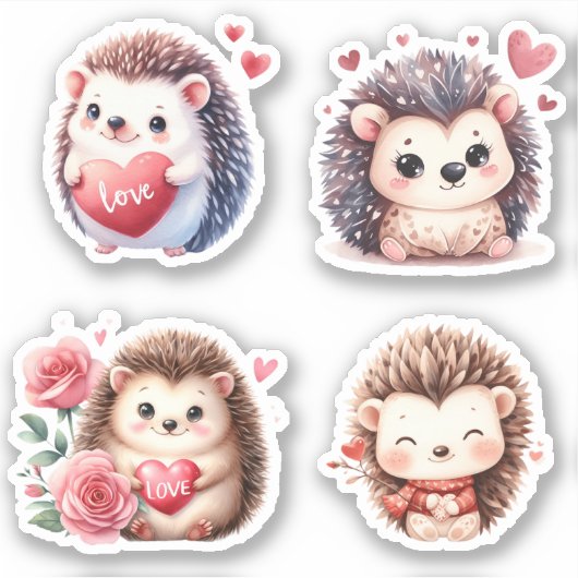 Valentijnsdag Schattigee egels Sticker (Voorkant)