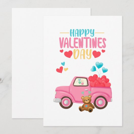 Valentijnsdag Schattigee Harten Roze Truck Teddy B Feestdagenkaart (Voorkant / Achterkant)