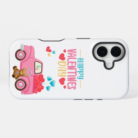 Valentijnsdag Schattigee Harten Roze Truck Teddy B iPhone 16 Hoesje (Achterkant horizontaal)