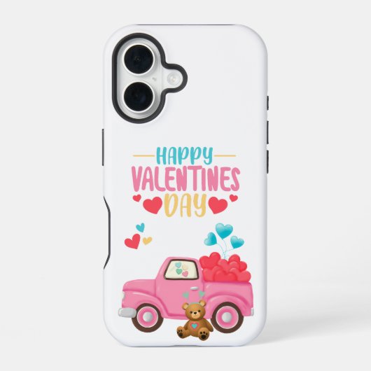 Valentijnsdag Schattigee Harten Roze Truck Teddy B iPhone 16 Hoesje (Achterkant)