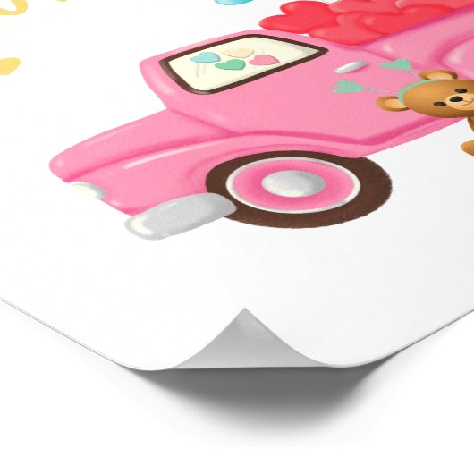 Valentijnsdag Schattigee Harten Roze Truck Teddy B Poster (Hoek)