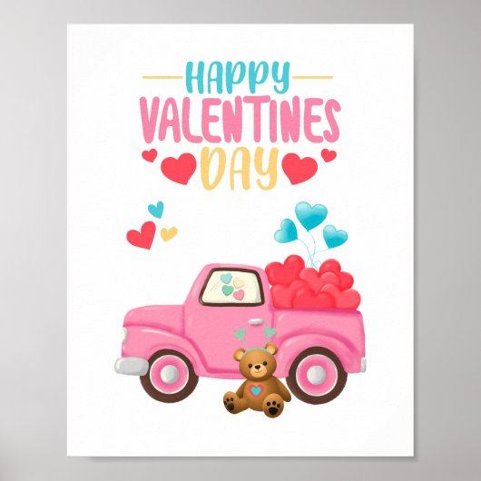 Valentijnsdag Schattigee Harten Roze Truck Teddy B Poster (Voorkant)
