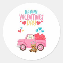 Valentijnsdag Schattigee Harten Roze Truck Teddy B Ronde Sticker
