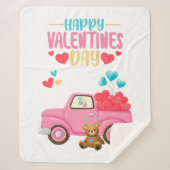 Valentijnsdag Schattigee Harten Roze Truck Teddy B Sherpa Deken (Voorkant)
