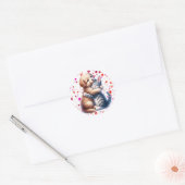Valentijnsdag Schattigee Puppy & Kat Knuffel Ronde Sticker (Envelop)
