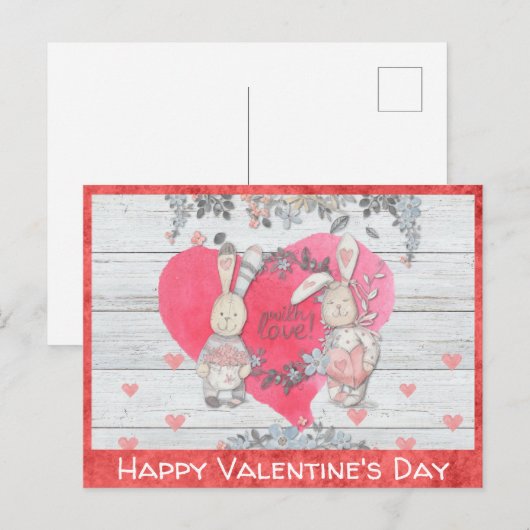 Valentijnsdag Schattigee rustieke konijn konijn Briefkaart (Voorkant / Achterkant)