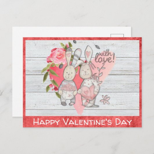 Valentijnsdag Schattigee rustieke konijn konijn Briefkaart (Voorkant / Achterkant)