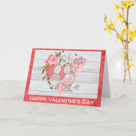 Valentijnsdag Schattigee rustieke konijn konijn Kaart (Gele Bloem)