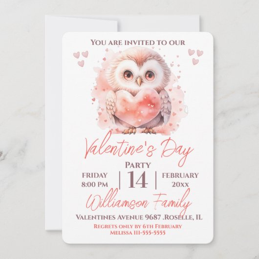 Valentijnsdag Schattigee uil en hart partij Kaart (Voorkant)
