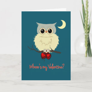 Valentijnsdag Schattigee Uil Humor met Rode Harten Feestdagen Kaart