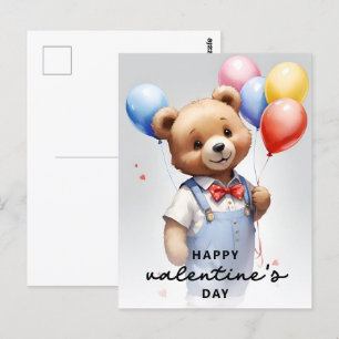Valentijnsdag Schattigee Waterverf Beer met ballon Briefkaart