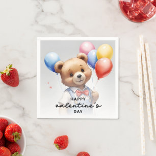 Valentijnsdag Schattigee Waterverf Beer met ballon Servet