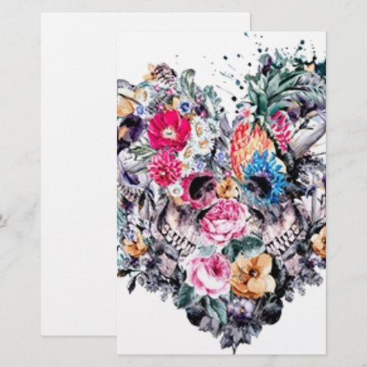 Valentijnsdag schedel met hart briefpapier (Voorkant / Achterkant)