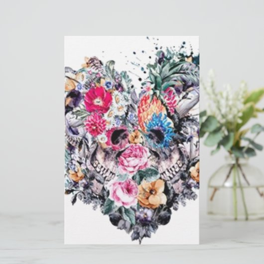 Valentijnsdag schedel met hart briefpapier (Staand voorkant)