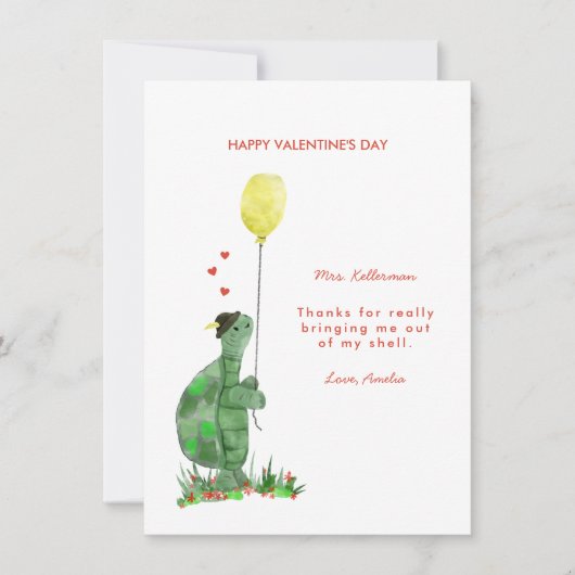 Valentijnsdag Schildpad Leraar Valentijnskaart Feestdagenkaart (Voorkant)