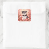 Valentijnsdag Schnauzer met Harten Vierkante Sticker (Tas)