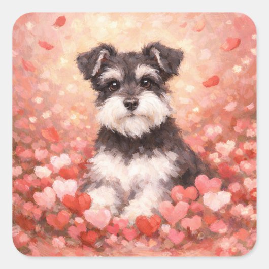 Valentijnsdag Schnauzer met Harten Vierkante Sticker (Voorkant)
