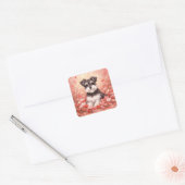 Valentijnsdag Schnauzer met Harten Vierkante Sticker (Envelop)