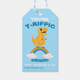 Valentijnsdag School Boys Dinosaur T-Rex Rainbow Cadeaulabel