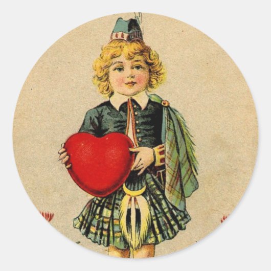  Valentijnsdag Schotse jongen & hart Ronde Sticker (Voorkant)
